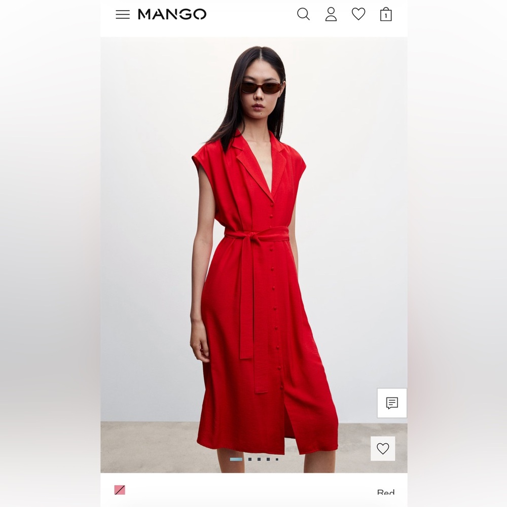 Mango Red Sleeveless Shirt Midi Dress with Belt
